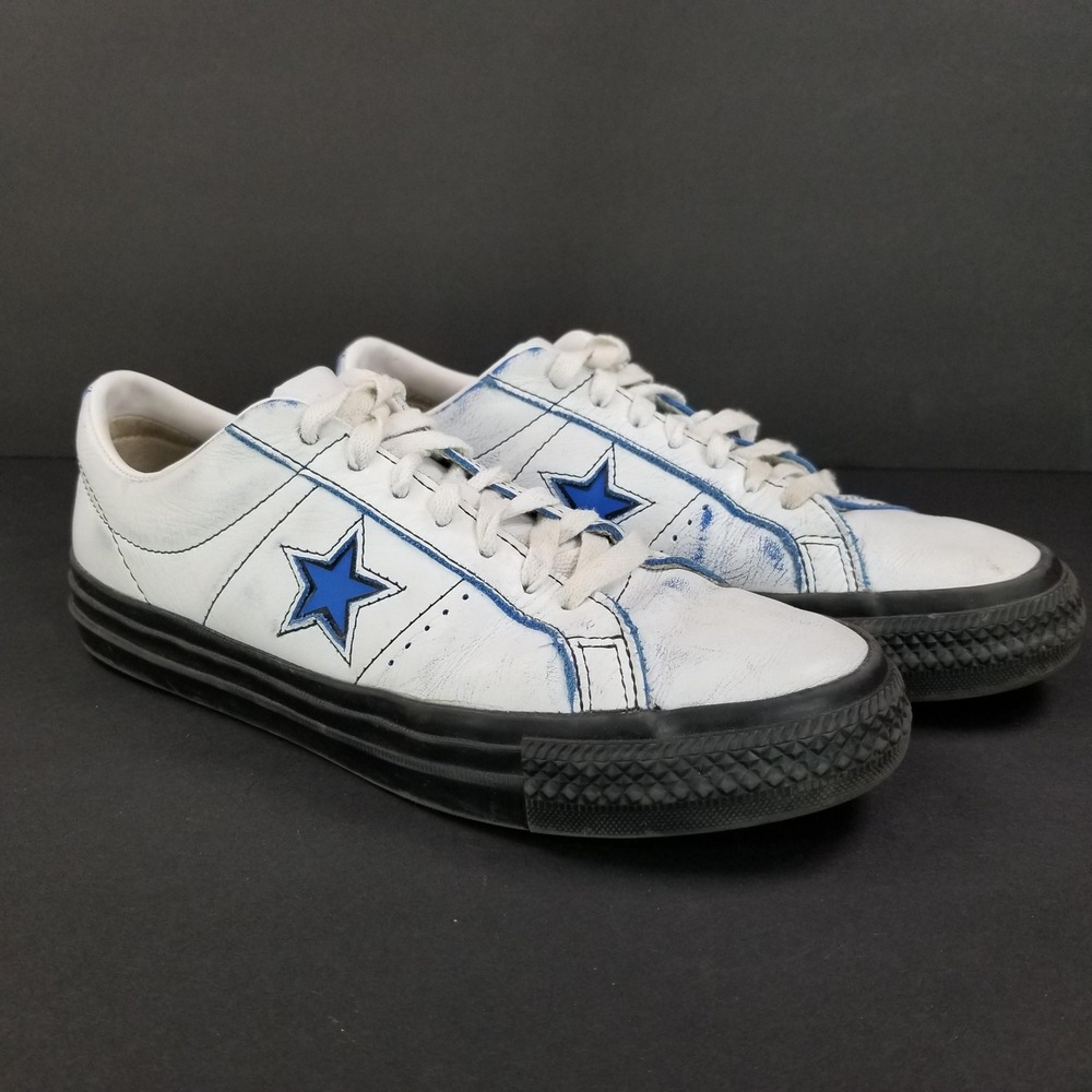 Converse One Star Low Top White Blue Leather Distress Sneakers **Possible W8 M6